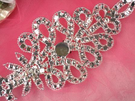TS2 Silver Crystal Clear Rhinestone Applique Embellishment 6.25"