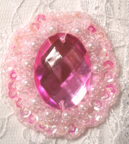 0346   Pink Crystal AB Jewel Beaded Sequin Applique 2"