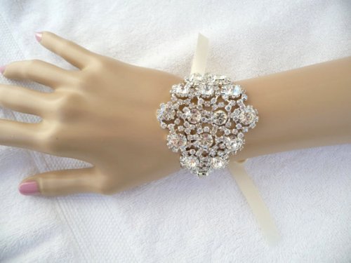 TS6 Silver Crystal Clear Diamond Rhinestone Applique Embellishment 3.5"