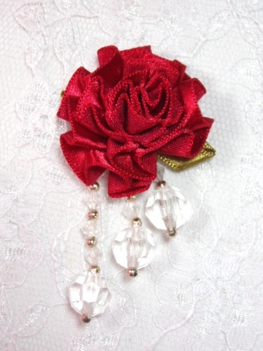 VD20  Red Crystal Floral Dangle Beaded Applique 2.5"