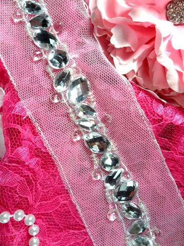 XR101 Reduced Crystal Clear Rhinestone Jewel Beaded Trim 1"