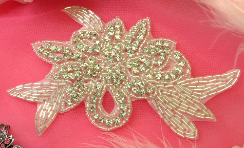 XR49 Crystal Beaded Floral Rhinestone Applique 5.75"