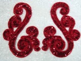 Red Scroll Mirror Pair Sequin Beaded Appliques 0013