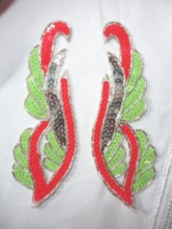 0033 Lime Orange Mirror Pair Sequin Beaded Appliques 6.25"