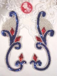 0034 Patriotic Jeweled Mirror Pair Sequin Beaded Appliques 6"