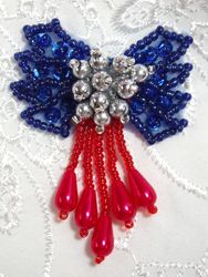 0036  Patriotic Bow Sequin Beaded Applique 2.5"
