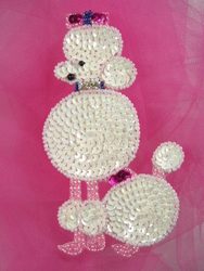 0059 White Poodle Rhinestone Sequin Beaded Applique 5"