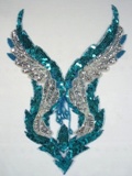 Turquoise & Silver Bodice 11" Sequin Beaded Applique 0061