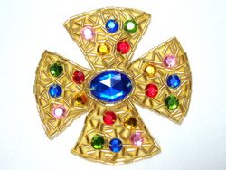 0068  Gold Jewel Beaded  Applique 3.5"