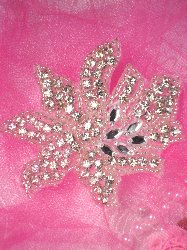 0093 Eleanor Silver Beaded Crystal Rhinestone Applique 3.25"