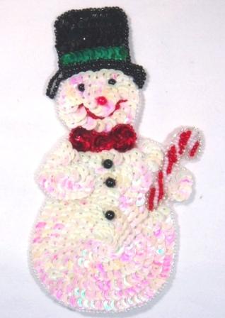 0107  Snowman Sequin Beaded  Applique 6"