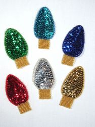 0117 Set of 6 Christmas Light Beaded Sequin Appliques 2.75"