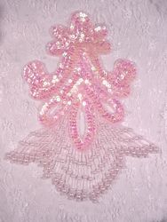 0122  Pink Crystal AB Epaulet Beaded Sequin Applique 10"