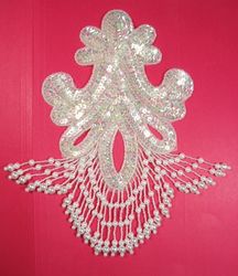 0122  Crystal AB Epaulet Beaded Sequin Applique 10"