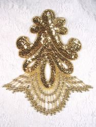 0122  Gold Epaulet Beaded Sequin Applique 10"