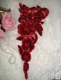 Red Floral (Right) 12" Sequin Beaded Applique 0160