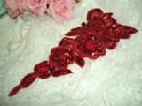 Red Floral (Left) 12" Sequin Beaded Applique 0162