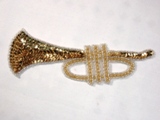 Gold Horn Trumpet 6" Sequin Beaded Appliques 0166