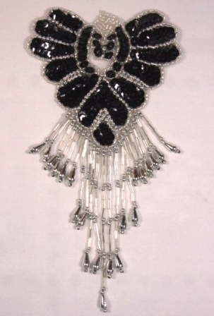 Black & Silver Epaulet  Sequin Beaded Applique 0178