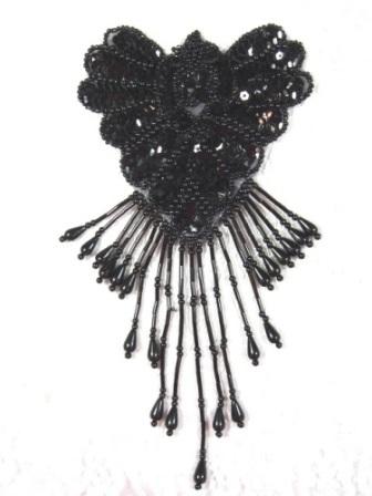 0178  Black Epaulet Sequin Beaded Applique 8"