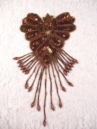 0178  Bronze Epaulet Sequin Beaded Applique 8"