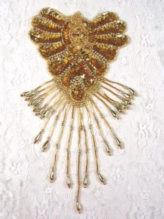 0178  Gold Epaulet Sequin Beaded Applique 8"
