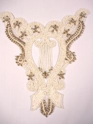 0203 Ivory Gold Dangle Bodice Beaded Sequin Applique 7.75"