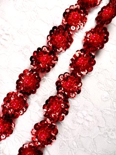 0217  Red Flower Sequin Beaded Trim