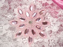 0348 Pink  Snowflake Jewel Rhinestone Beaded  Applique 3"