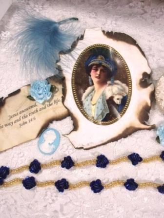 0240  Blue Gold Flower Sequin Beaded Trim