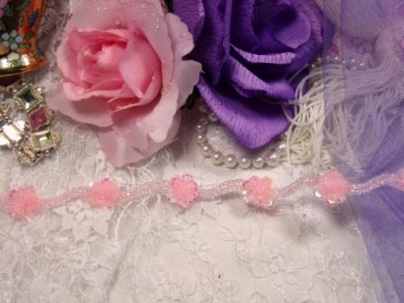 0240  Pink Crystal Flower Sequin Beaded Trim