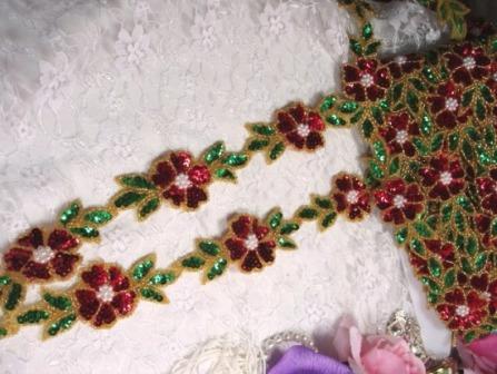 0246   Christmas Floral Sequin Beaded Trim 1.5"