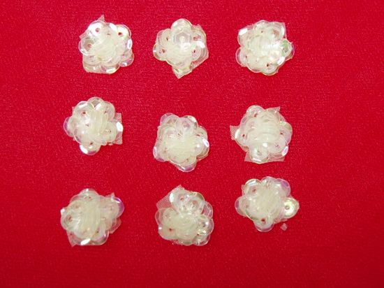 0248  Set of 9  Crystal Sequin Flower Appliques 1/2"