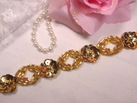 0258  Gold Floral Sequin Beaded Trim