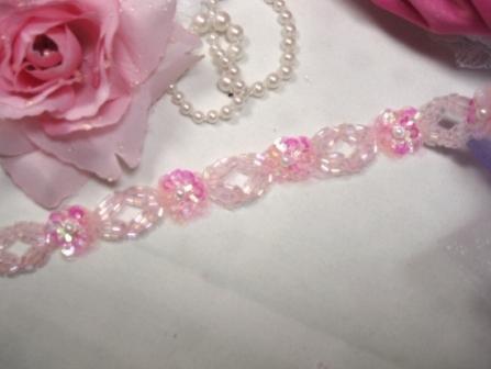 0258  Pink Crystal Pearl Floral Sequin Beaded Trim