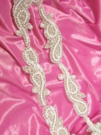 0267  Silver  Pearl Designer Sequin Beaded Trim 1.25"