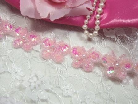 0274  Pink Butterfly Sequin Beaded Applique or Trim