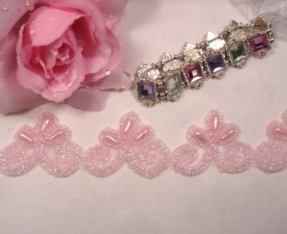 0277  Pink Pearl Victorian Beaded Trim 1.25"