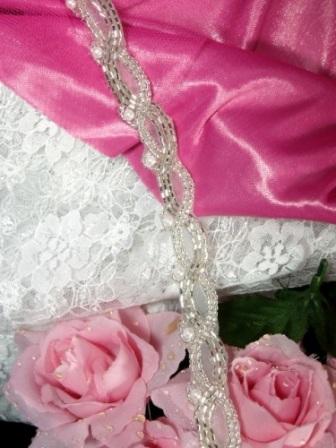 0294  Silver Pearl Braided Beaded Trim 3/4"