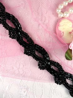 0294 Black Braided Beaded Trim 3/4"