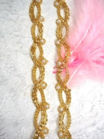 0294  Gold Pearl Braided Beaded Trim 3/4"