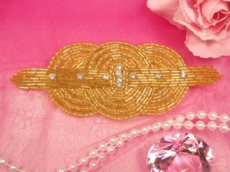 HB9040  Gold Beaded Rhinestone Hair bow