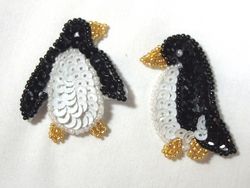 0317  Penguin Pair Beaded Sequin Appliques 2"