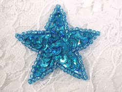 0333 Turquoise Holographic Star Sequin Beaded Applique 1.5"