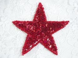 0334  Red Holographic Star Sequin Beaded Applique 2.5"