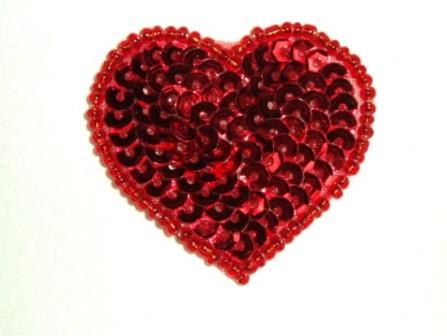 0335  Red Valentine Heart Sequin Beaded Applique 1.5"