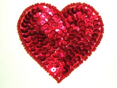0336  Red Valentine Heart Sequin Beaded Applique 2.5"