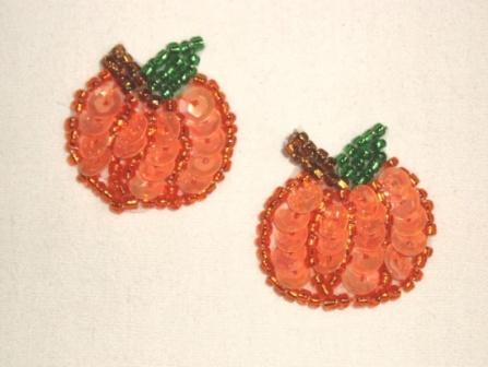 0339  Pumpkin Pair  Beaded Sequin Appliques 1"