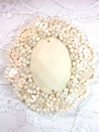 0346 Ivory Jewel Sequin Beaded Applique 2"