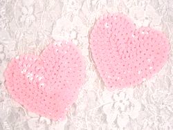 0360  Set of 2 Pink Heart  Sequin Appliques 2-1/8"